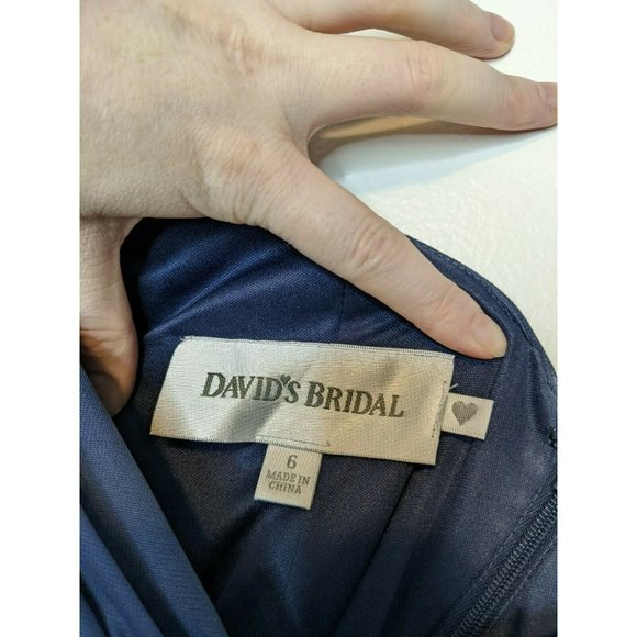 David's Bridal A-Line V-neck Short Chiffon Bridesmaid Dress Ruffle Navy Blue - Picture 4 of 8